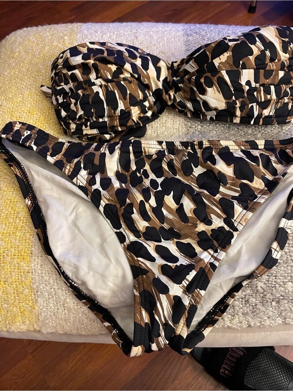 La Blanca Leopard Print Bandeau Bikini in Black, Brown, White